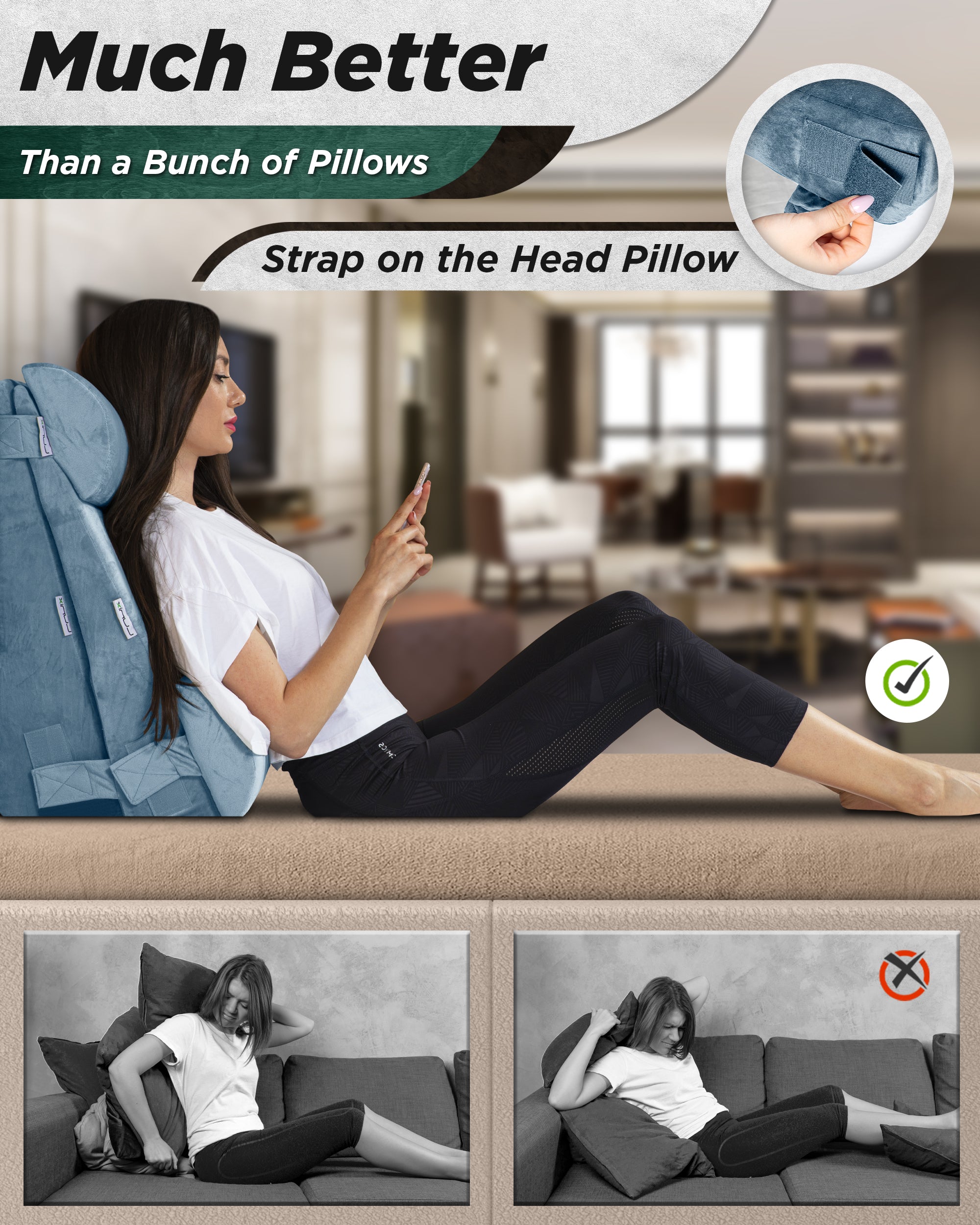 LUNIX LX8 2 LAYERS ORTHOPEDIC WEDGE PILLOW SET GRAY