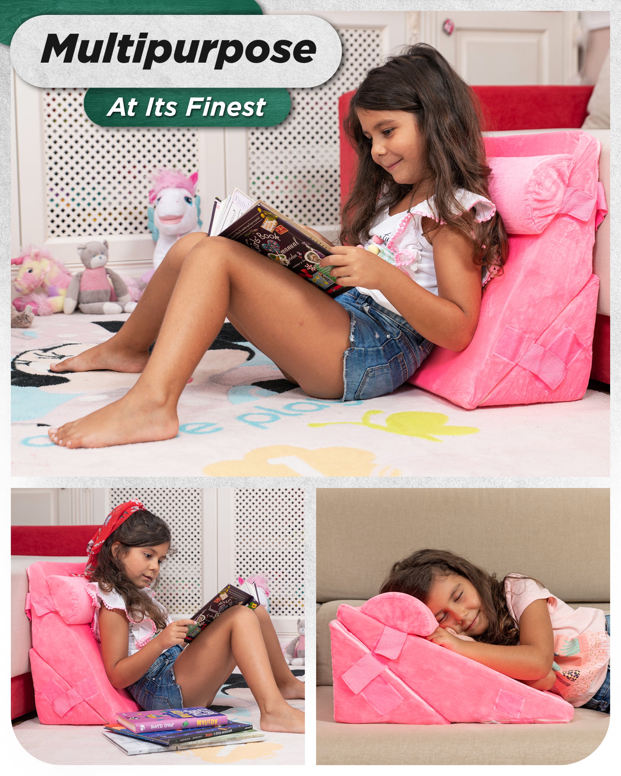 LUNIX LX12 3PCS BED WEDGE PILLOW SET FOR KIDS PINK