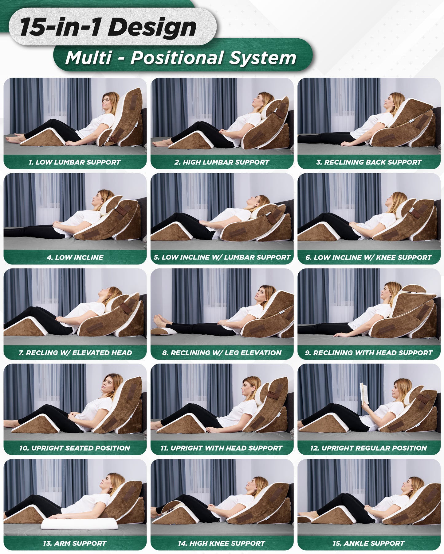 LX5 4-Piece Support for Shoulder & Upper Body Rest, Orthopedic Bed Wedge Pillow Set, Oat Brown