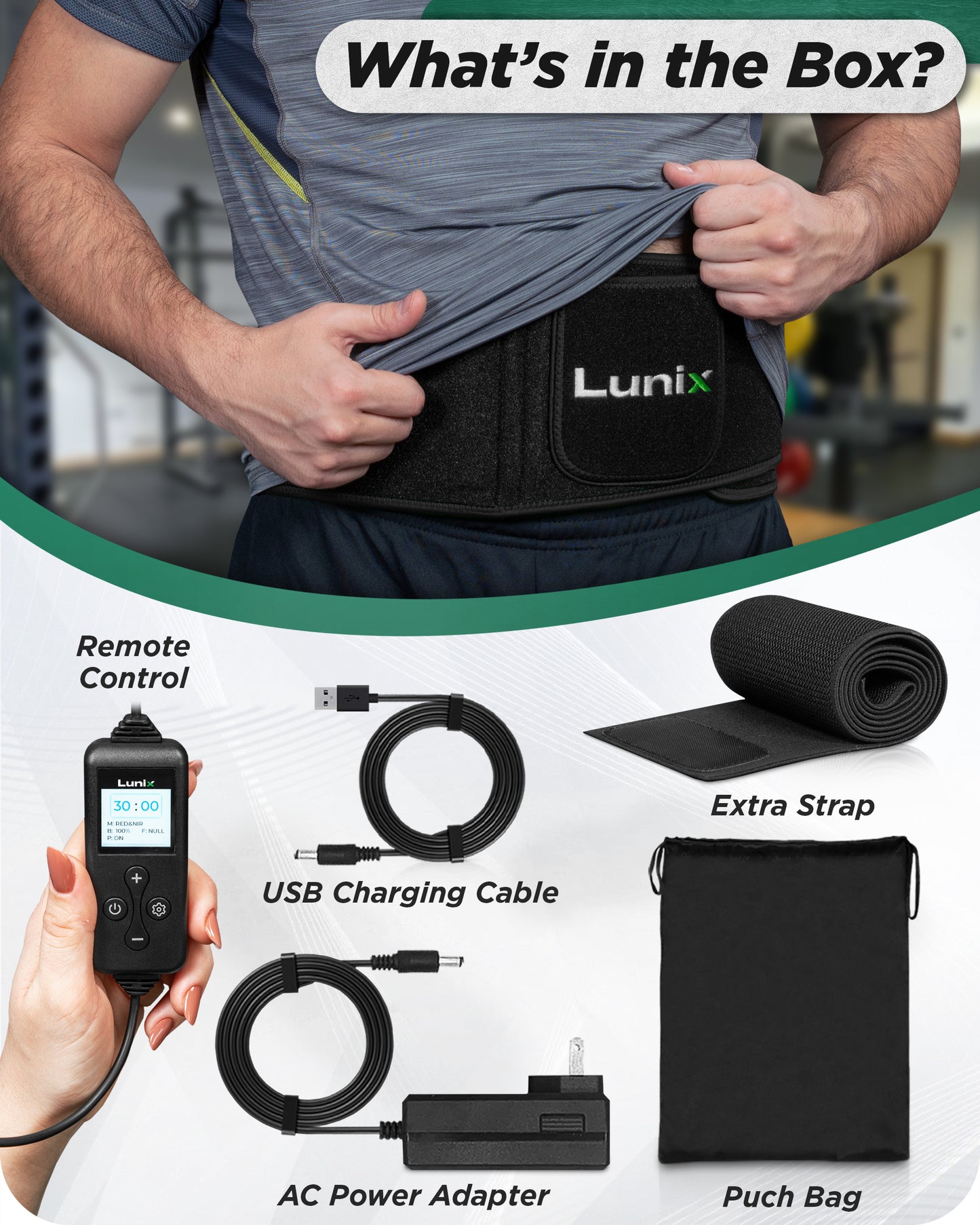 LX16 Red Light Therapy Belt, Charcoal Black