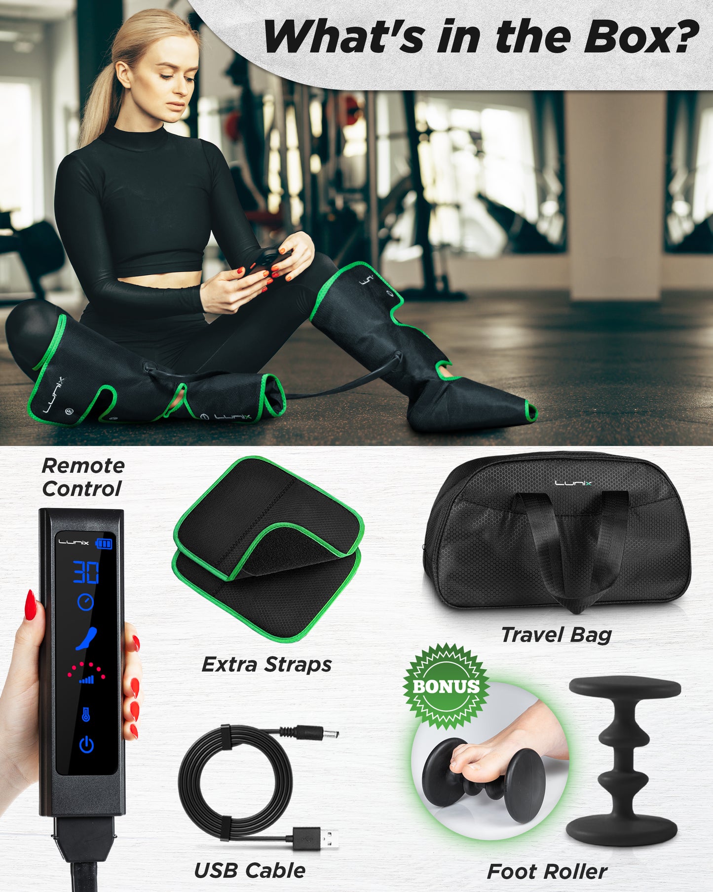 LX1 Foot and Calf Compression Massager, Forest Green