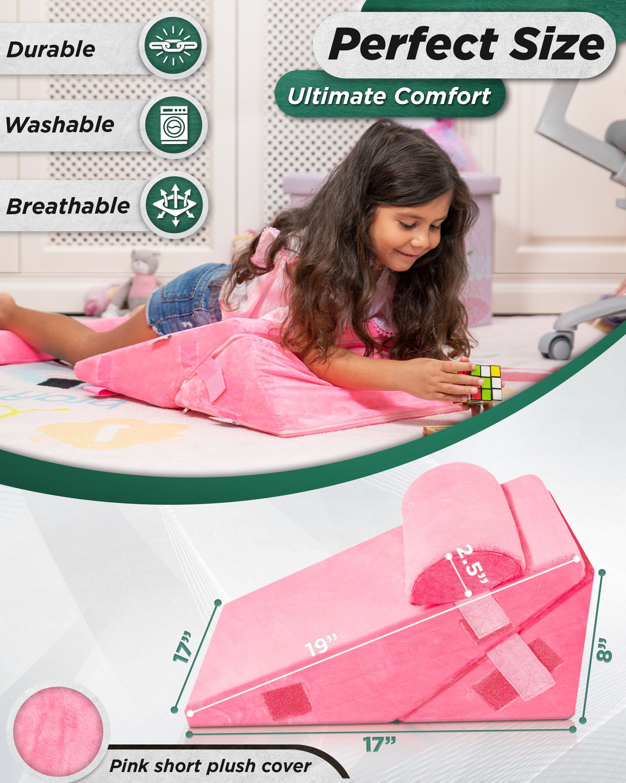 LUNIX LX12 3PCS BED WEDGE PILLOW SET FOR KIDS PINK